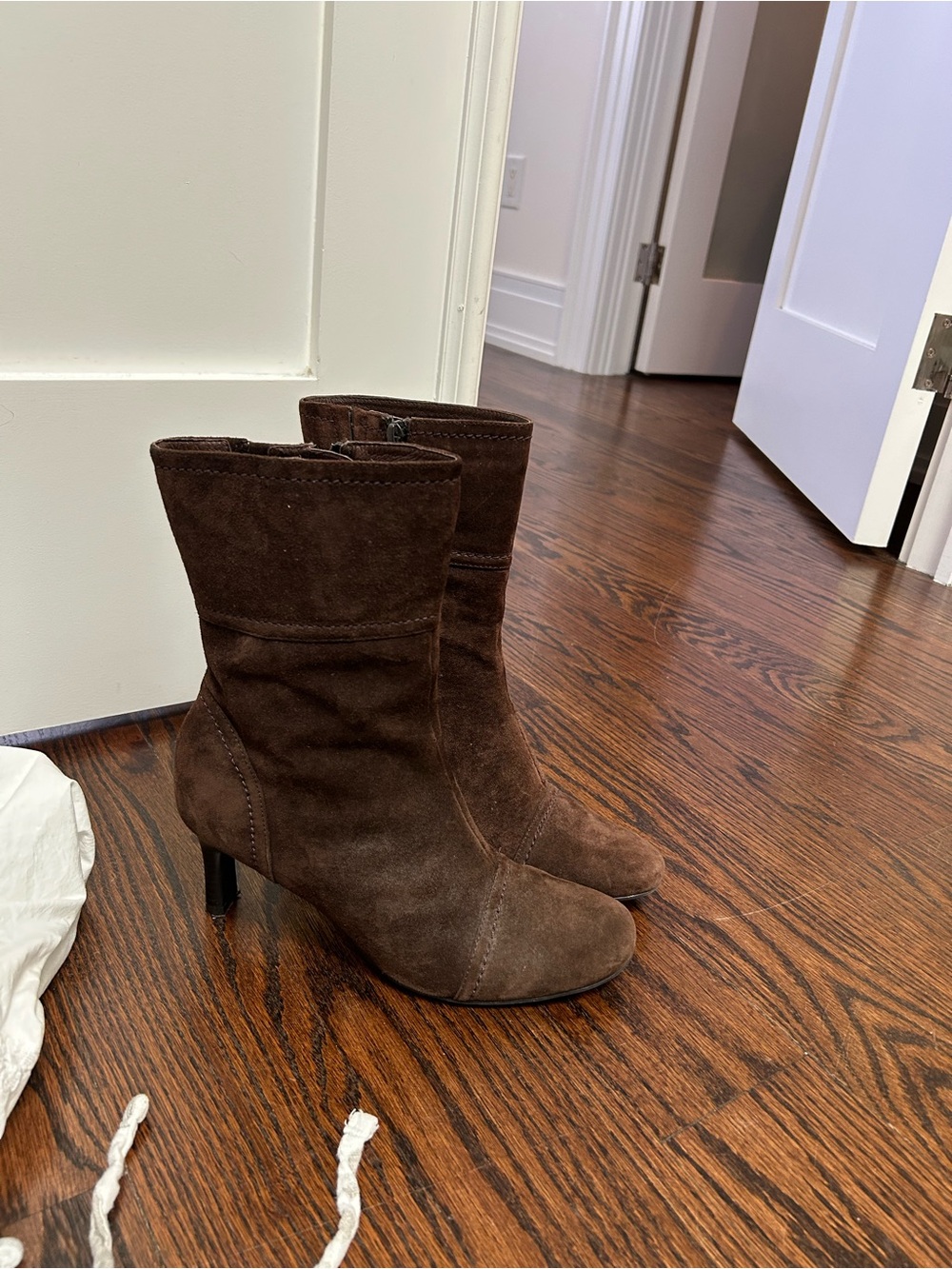 Women's Brown Suede Mid-Calf Heel Boots